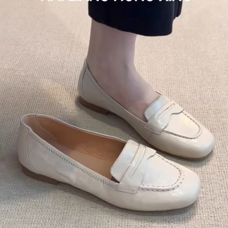 羊皮版~真皮乐福鞋女新款一脚蹬英伦风小皮鞋通勤平底鞋法式单鞋