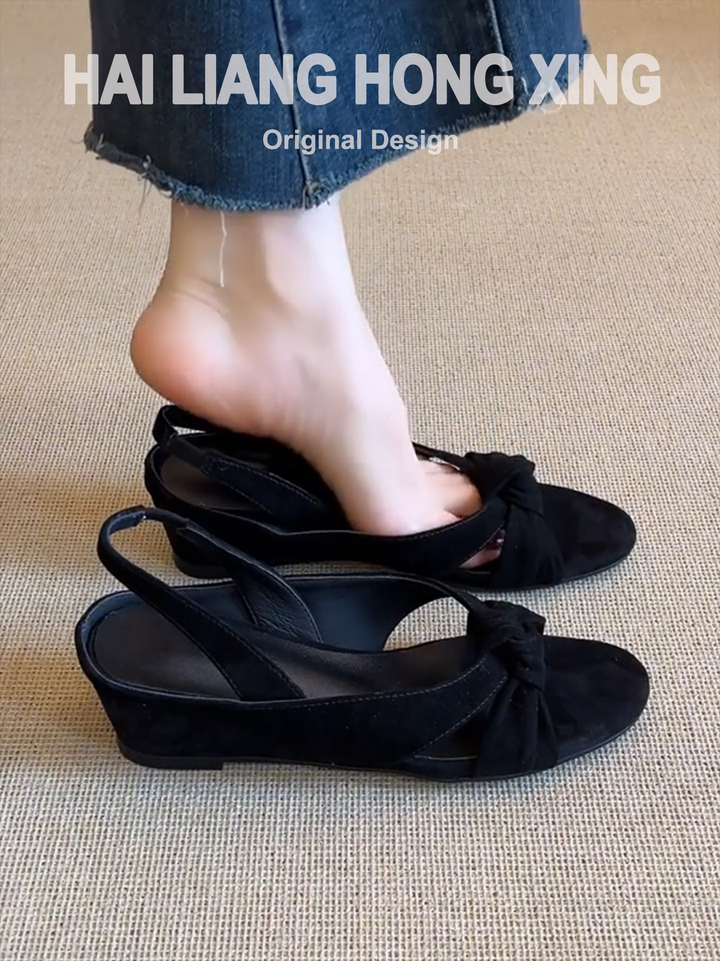 羊皮版~法式坡跟凉鞋女外穿复古气质露趾圆头百搭绝美高跟罗马鞋主图