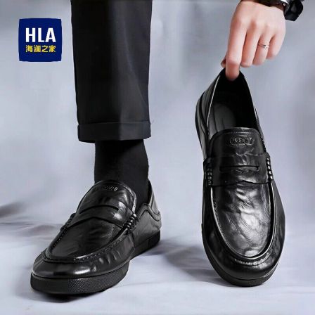 海澜之家商务休闲皮鞋男士老钱风两穿豆豆鞋正装一脚蹬英伦爸爸鞋