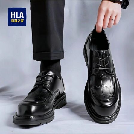 海澜之家男鞋2026新款英伦风正装商务皮鞋黑色上班鞋厚底新郎婚鞋