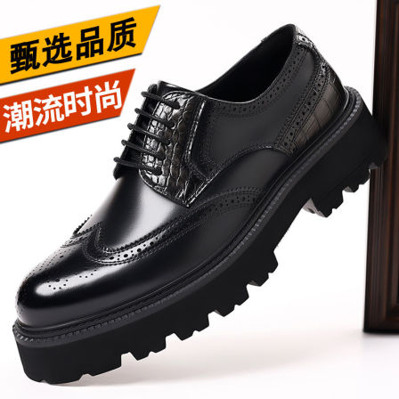 皮鞋男款商务正装真皮英伦风增高结婚新郎鞋男款休闲厚底增高潮鞋