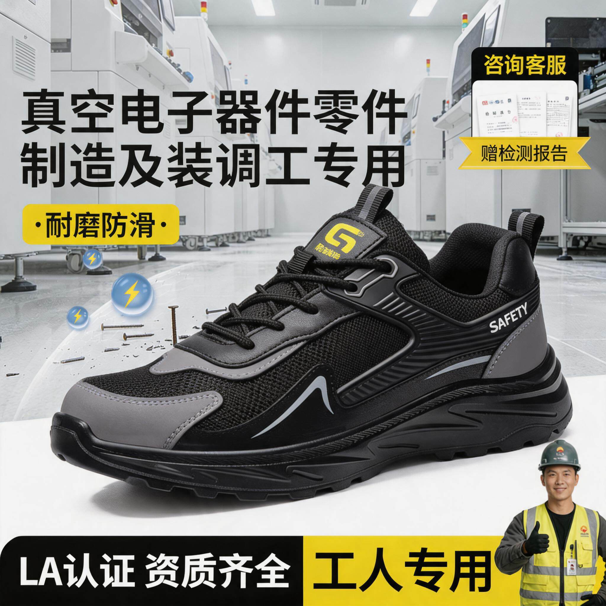 防静电劳保鞋男女款防砸防刺穿夏季真空电子器件零件制造及装调工主图