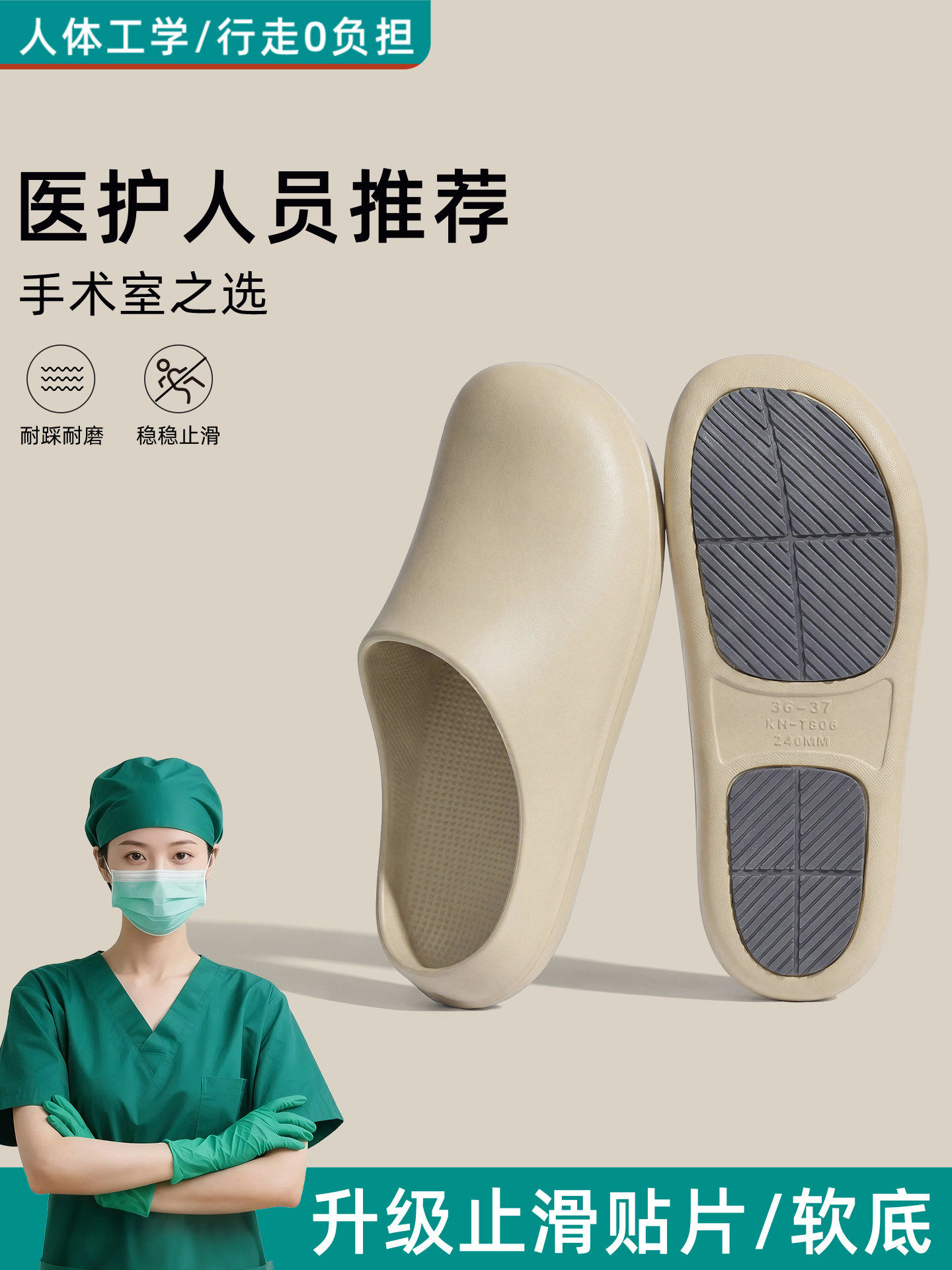 医护专用拖鞋女士2026新款夏季外穿防臭防滑防滴刺厚底包头凉拖鞋主图
