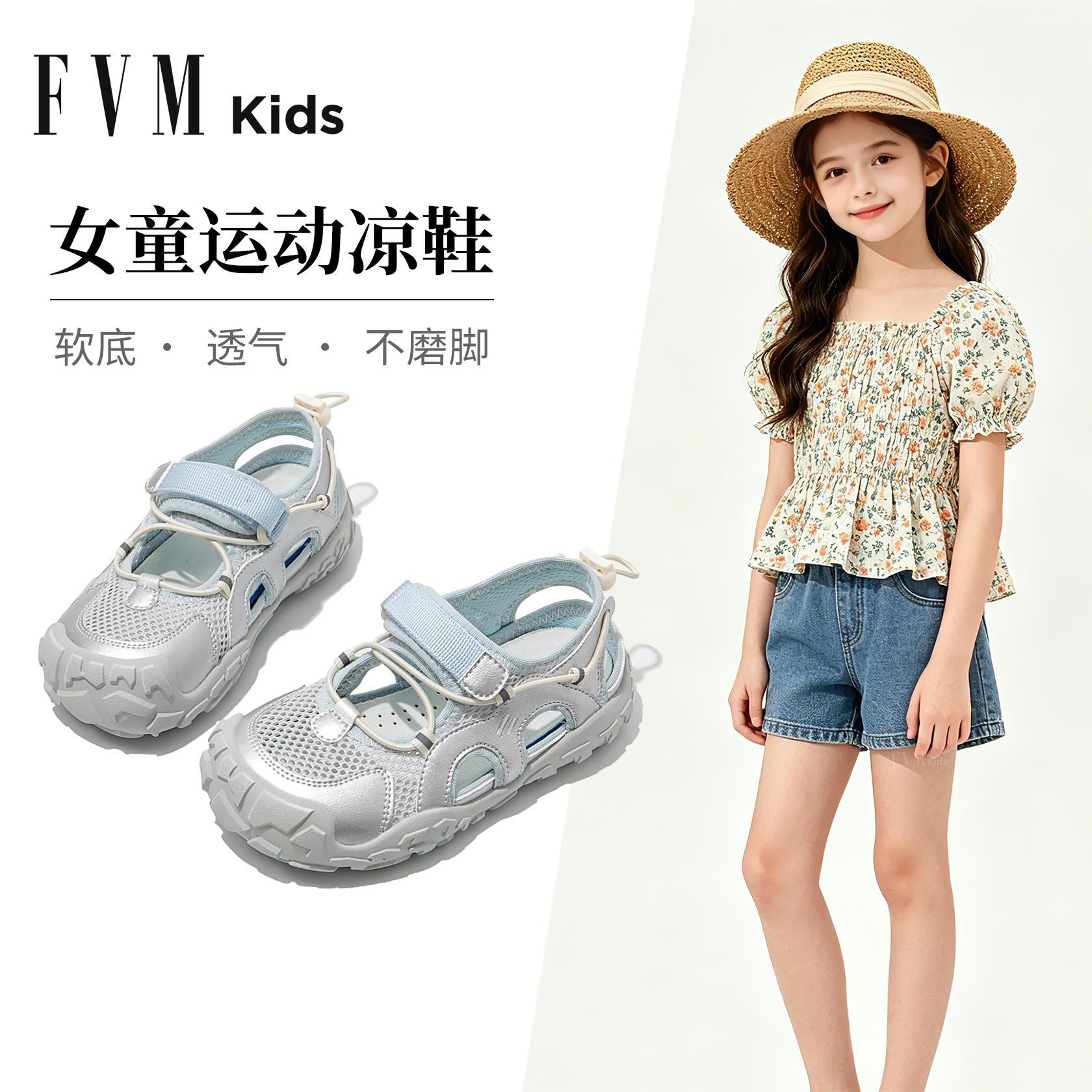 女童凉鞋儿童鞋子2026新款夏季夏天女宝大童包头软底公主溯溪网鞋主图
