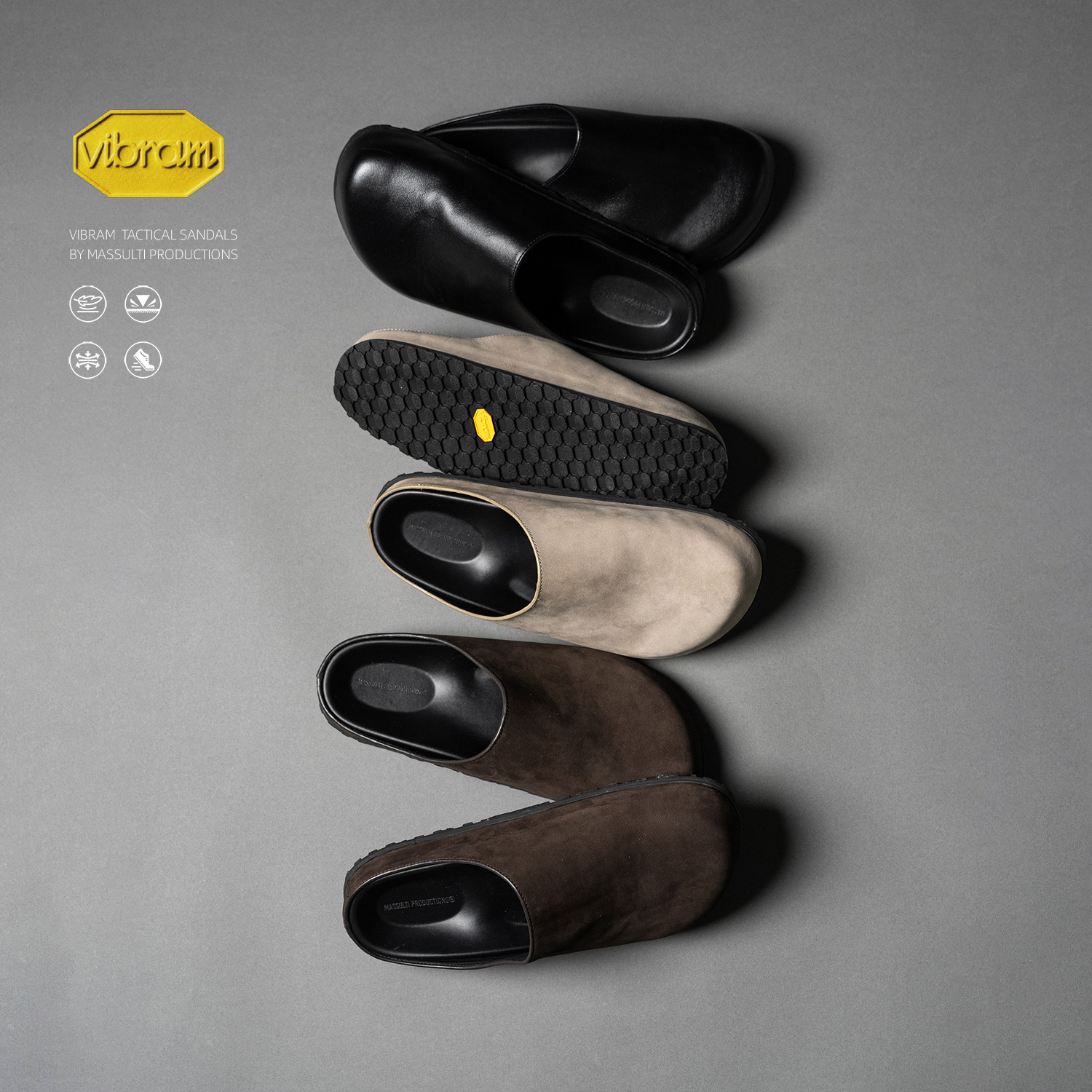 MASSULTI 奢华穆勒 Vibram轻量化V底 进口牛皮极简一脚蹬勃肯鞋主图