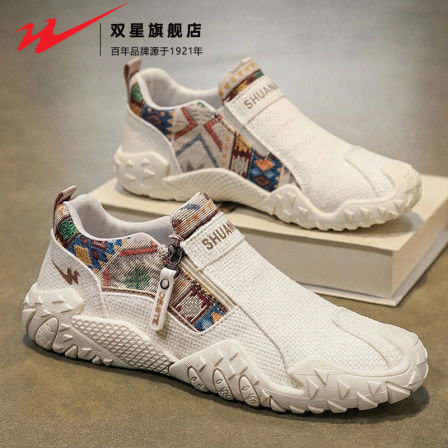 双星帆布男鞋夏季透气一脚蹬老北京亚麻布鞋软底运动工作潮鞋大码