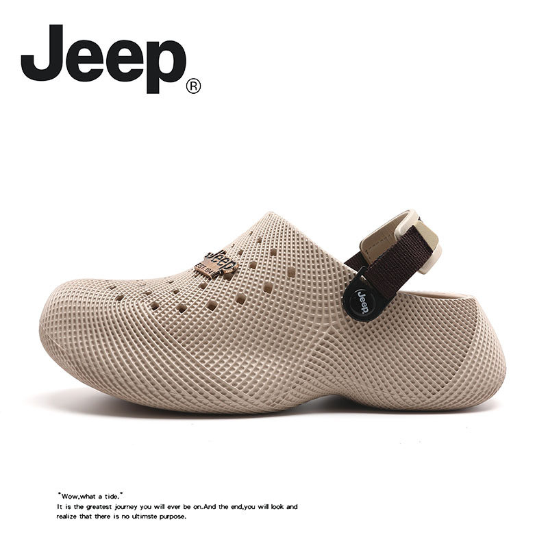 JEEP/吉普洞洞凉拖鞋男款夏3D质感厚底开车包头拖休闲情侣沙滩鞋A主图