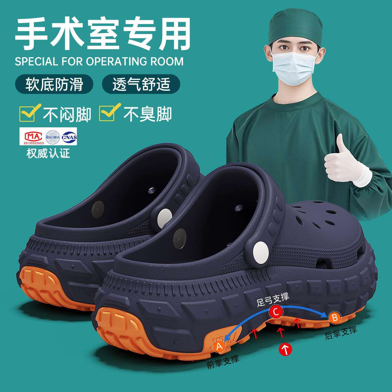 李宇新医用手术室洞洞鞋男夏季外穿开车拖鞋防滑厚底耐磨男士凉鞋主图