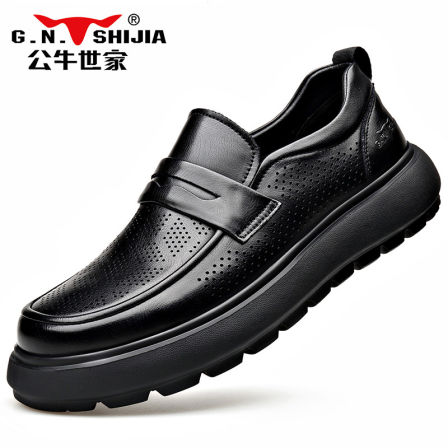 G.N.Shi Jia/公牛世家男士真皮透气镂空凉皮鞋商务休闲一脚蹬百搭