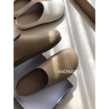 ANCHUDSS 出口外单半拖~一脚蹬包头半拖外穿真皮拖鞋