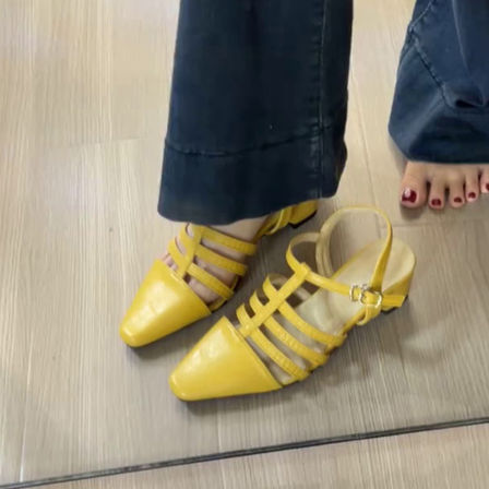 羊皮版~法式编织一字带粗跟包头凉鞋女后空百搭气质度假风罗马鞋