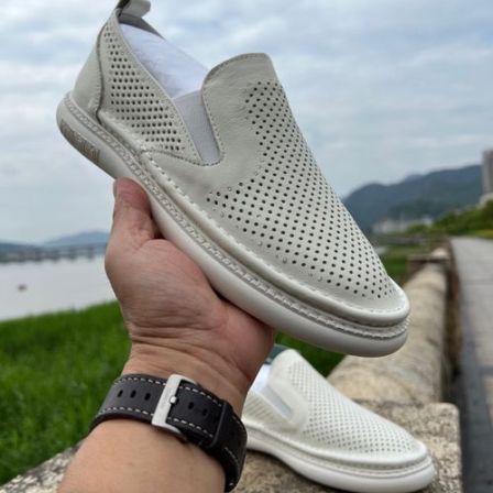 头层牛皮一脚蹬镂空男鞋2026夏季打孔透气洞洞鞋牛筋软底乐福鞋男