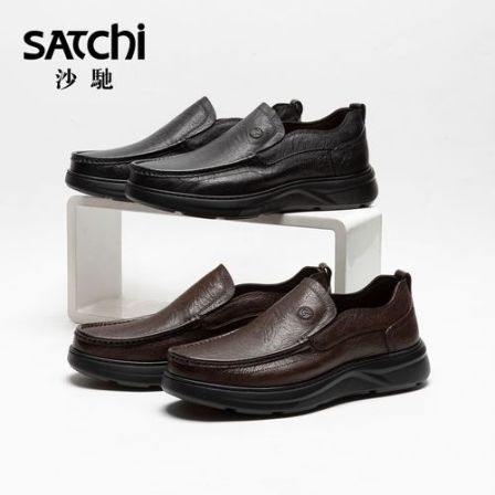 沙驰【暮山】夏季透气单层头层小牛皮乐福鞋男士商务休闲752642572Z