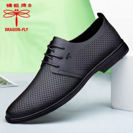 蜻蜓牌2026夏季男士皮鞋透气镂空软底休闲鞋防滑潮流百搭洞洞鞋子