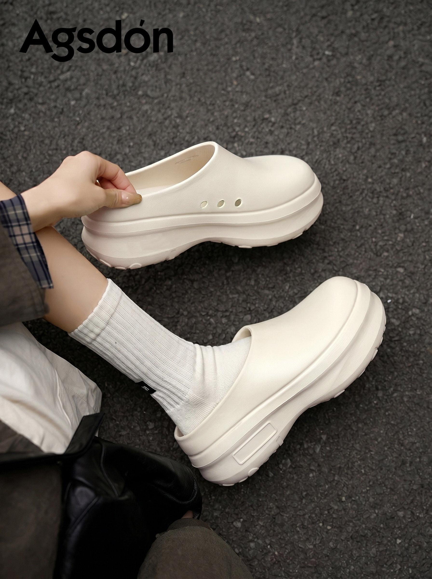 奥古狮登厚底厨师鞋女2026新款夏季外穿增高包头拖防滑防水穆勒鞋主图