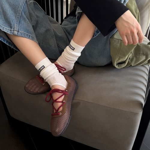小发喵正品「法式复古网面渔夫鞋｜粗绳系带个性撞色时髦精必备」333主图