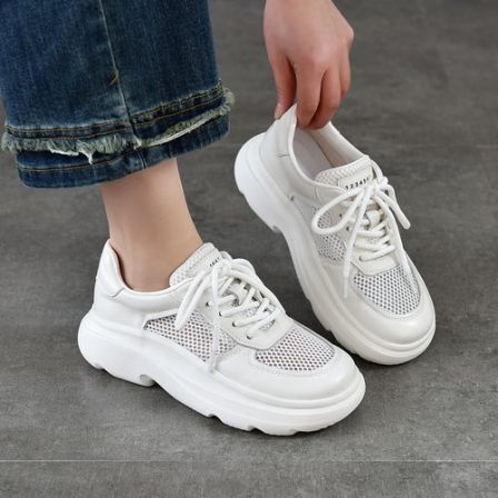 6702-951新款头层牛皮简约舒适百搭简约纯色系带防滑休闲女鞋