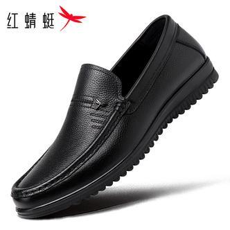 红蜻蜓皮鞋新款一脚蹬真皮豆豆鞋开车鞋乐福鞋爸爸鞋休闲皮鞋软底