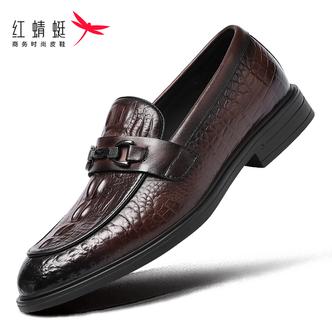 红蜻蜓男鞋2026新款男士鳄鱼纹商务正装皮鞋真皮高端一脚蹬乐福鞋主图