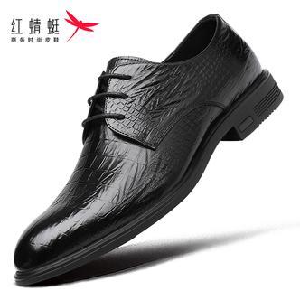 红蜻蜓春夏男士休闲商务皮鞋头层牛皮鳄鱼纹男款英伦皮鞋尖头正装