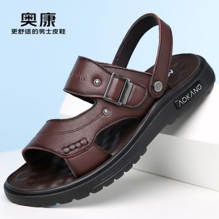 Aokang/奥康凉鞋男士真皮软底外穿休闲凉拖鞋夏季两用透气沙滩鞋