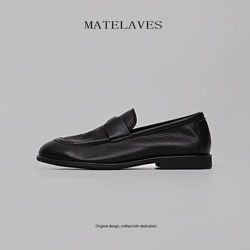 MATELAVES 黑色老钱乐福鞋男高级感一脚蹬透气软面英伦尖头小皮鞋主图