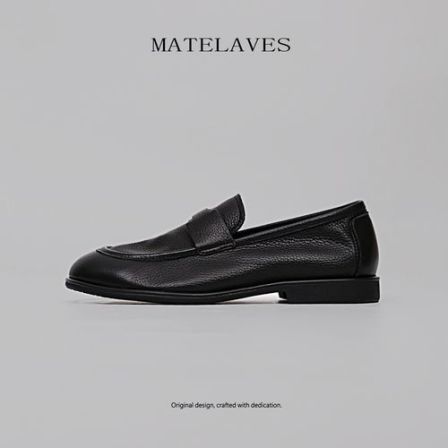 MATELAVES 黑色老钱乐福鞋男高级感一脚蹬透气软面英伦尖头小皮鞋