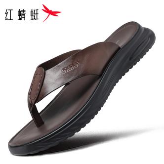 红蜻蜓人字拖牛皮凉拖鞋真皮休闲拖鞋男夏天透气户外休闲外穿软底主图