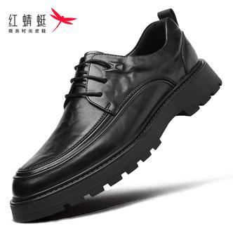 红蜻蜓夏款商务皮鞋头层牛皮手抓纹商务休闲男士皮鞋软底厚底增高主图