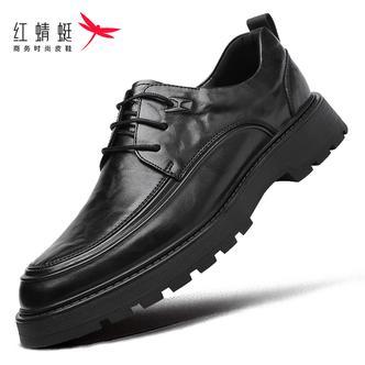 红蜻蜓夏款商务皮鞋头层牛皮手抓纹商务休闲男士皮鞋软底厚底增高