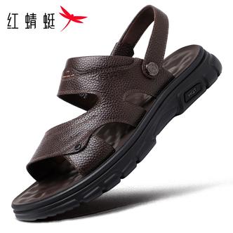 红蜻蜓夏季新款皮凉鞋男真皮全牛皮爸爸开车凉拖鞋品牌外穿沙滩鞋主图