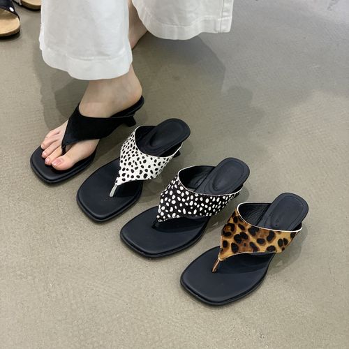 5cm！小众复古方头夹脚厚底人字拖女夏季外穿百搭时尚豹纹韩版凉鞋主图