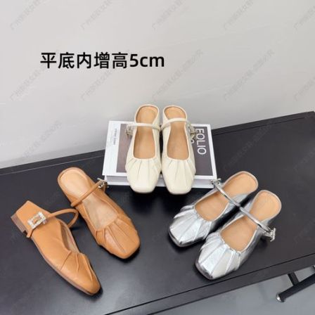 内增高5cm~松弛感夏季新款外穿半拖鞋女百搭软底复古单鞋通勤凉鞋