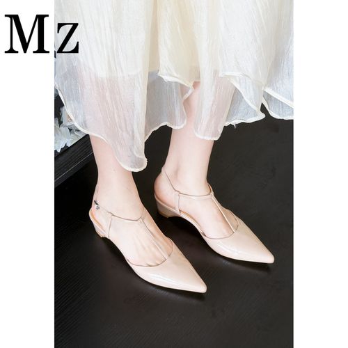 Mr.Zheng/5cm/丁字带包头后空凉鞋女尖头夏季新款真皮高跟鞋女鞋主图