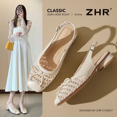 ZHR/则则包头凉鞋女夏季新款法式蝴蝶结配裙单鞋编织后空浅口凉拖主图
