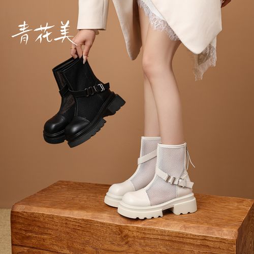 镂空薄款马丁靴女2026夏季网纱透气厚底白色超火百搭英伦风靴子主图