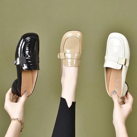 夏季包头半拖鞋女外穿中跟凉拖夏款粗跟凉鞋乐福女鞋 FD 519