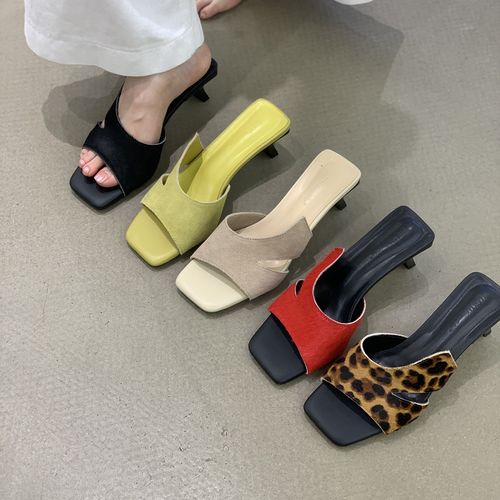 6cm！小众复古方头露趾细跟凉拖女夏季外穿百搭时尚法式高跟一字拖主图