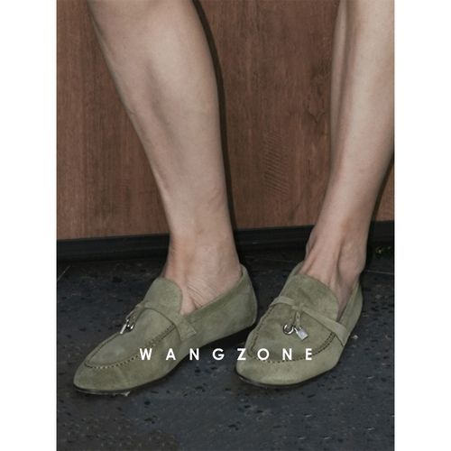 WANG ZONE丨L*p奢线麂皮锁扣老钱风羊皮软底一脚蹬乐福鞋主图