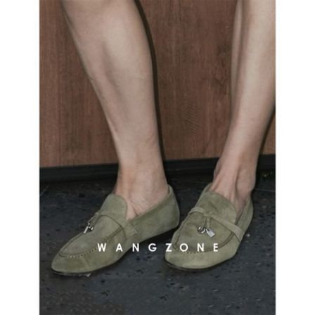 WANG ZONE丨L*p奢线麂皮锁扣老钱风羊皮软底一脚蹬乐福鞋
