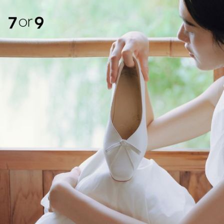 自播专属7or9简约蝴蝶结芭蕾风高跟鞋白色女方头浅口单鞋一脚蹬香草马卡龙