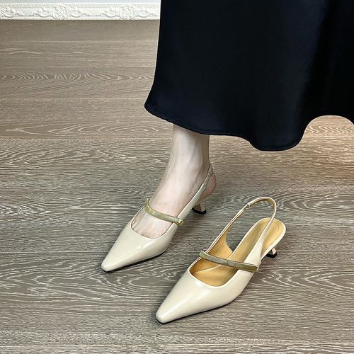 4.5cm轻熟风尖头包头凉鞋女真皮细跟一字带气质轻女鞋通勤高跟鞋主图