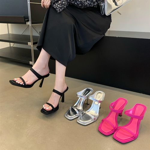 性感高跟一字带外穿凉拖鞋女韩版细跟方头露趾半拖鞋2026夏季爆款主图