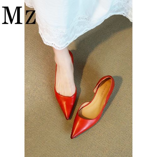 Mr.Zheng/3.5cm/水洗头层牛皮/小猫跟侧空尖头单鞋女真皮凉鞋女鞋主图
