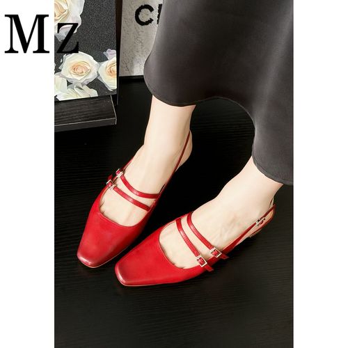 Mr.Zheng/5cm/水洗头层牛皮一字带玛丽珍鞋夏季包头后空凉鞋女鞋主图