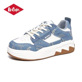 Lee Cooper 2024秋冬新款女鞋老花牛仔拼接板鞋厚底增高休闲鞋主图