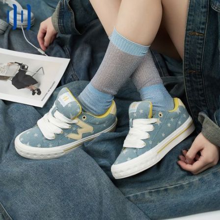 顽刻ollieskate牛仔蓝星星贝果复古休闲低帮学生软底男女面包板鞋