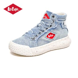 Lee Cooper 2024秋冬新款高帮女鞋牛仔拼接厚底增高板鞋休闲鞋主图