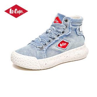 Lee Cooper 2024秋冬新款高帮女鞋牛仔拼接厚底增高板鞋休闲鞋