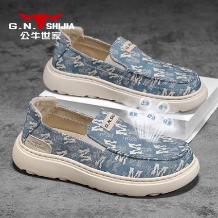 公牛世家2026夏季透气冰丝帆布鞋一脚蹬豆豆布鞋软底男鞋休闲鞋男